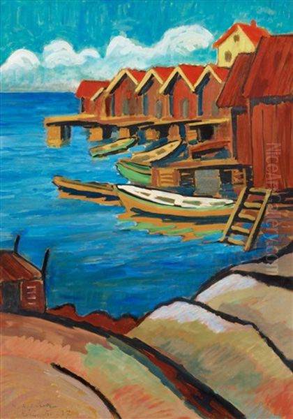 Batar Och Sjobodar, Karingon Oil Painting by Agnes Cleve