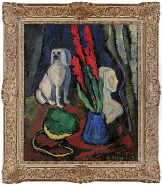 Stilleben Med Gladiolus Och Gron Vaska Oil Painting by Agnes Cleve