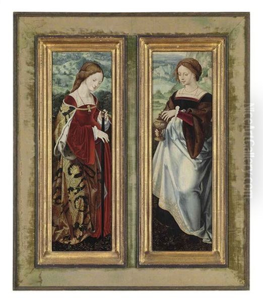 Saint Catherine Of Alexandria (+ Saint Mary Magdalene; 2 Works) Oil Painting by Joos Van Cleve