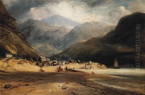 A Highland Village Oil Painting by Alfred Clint