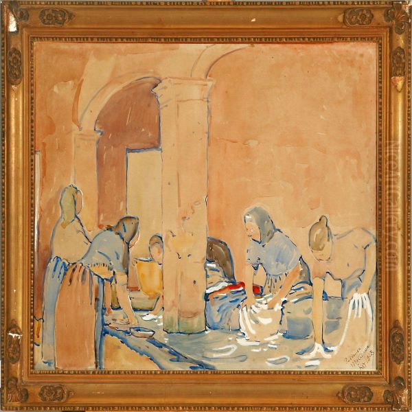 Working Washing Clothes Oil Painting by Knud Andreasen