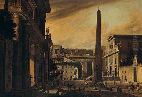 Rome, A Capriccio View Of The Piazza Del Popolo Oil Painting by Viviano Codazzi