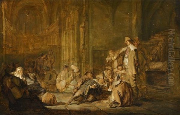 Kircheninterieur Mit Kartenspielern Oil Painting by Pieter Codde