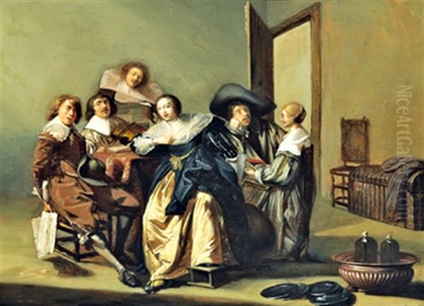 Musizierenden Gesellschaft In Einem Interieur Oil Painting by Pieter Codde