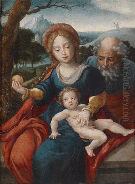Die Heilige Familie Vor Einer Gebirgslandschaft Oil Painting by Pieter Ii Coecke Van Aelst