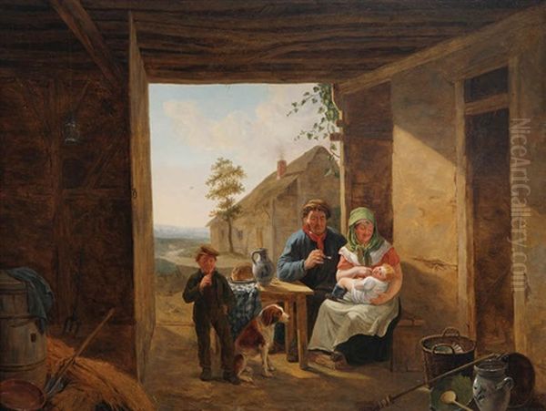 Famille Paysanne Dans La Grange Oil Painting by Constantinus-Fidelio Coene
