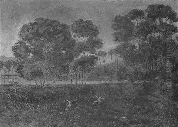 Baume Am Wasser (landschaft Mit Zwei Vogeln) Oil Painting by Oskar Coester