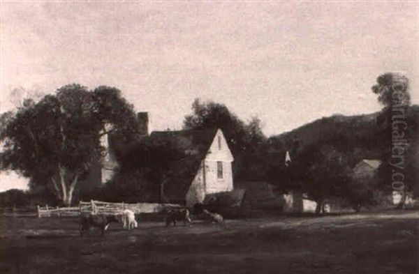 Grazing On The Village Common Oil Painting by Joseph Foxcroft Cole