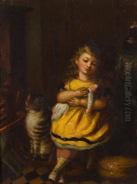 A Home Play Oil Painting by A. Andrews