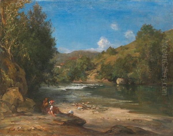 Lavandieres Au Bord De La Riviere Oil Painting by Gustave Henri Colin