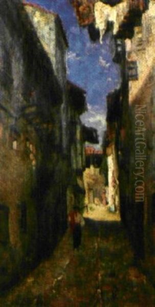 Rue D'un Village Du Sud-ouest Oil Painting by Gustave Colin