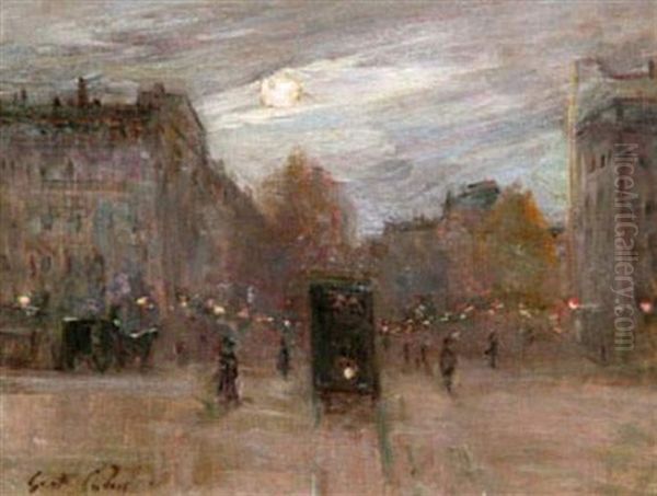 Place Pereire Le Soir - Le Tramway Oil Painting by Gustave Henri Colin