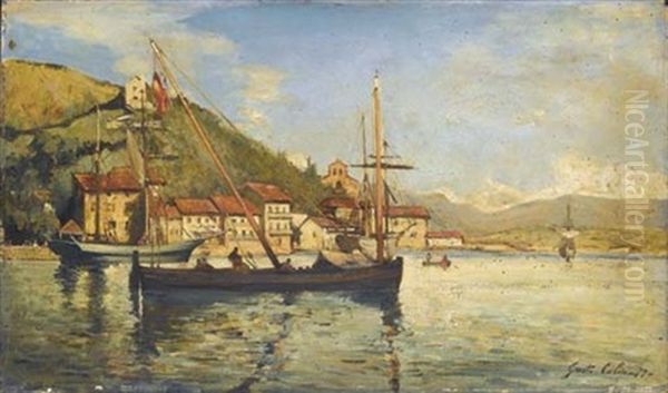 Vue Du Port De Pasajes De San Juan En Espagne Oil Painting by Gustave Colin
