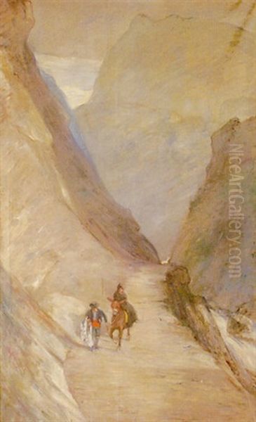Femme Assise Sur Un Cacolet Dans Les Gorges De Haas (?) Oil Painting by Gustave Henri Colin