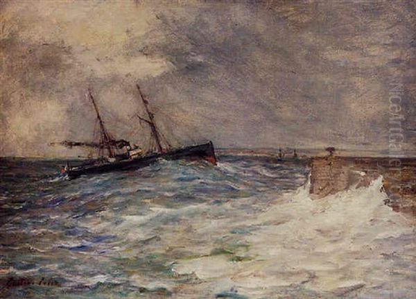 Vapeur Rentrant Au Port Oil Painting by Gustave Henri Colin