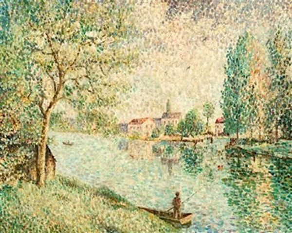 Punting On The River Oil Painting by Michel Auguste Colle