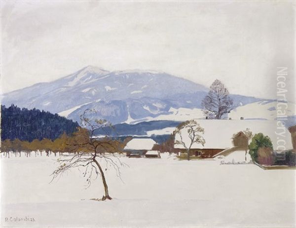 Winterlandschaft Mit Bauernhof Oil Painting by Plinio Colombi