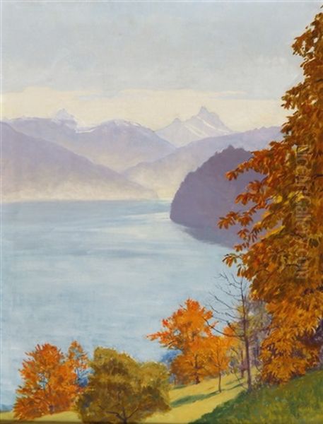 Herbst Am See Oil Painting by Plinio Colombi