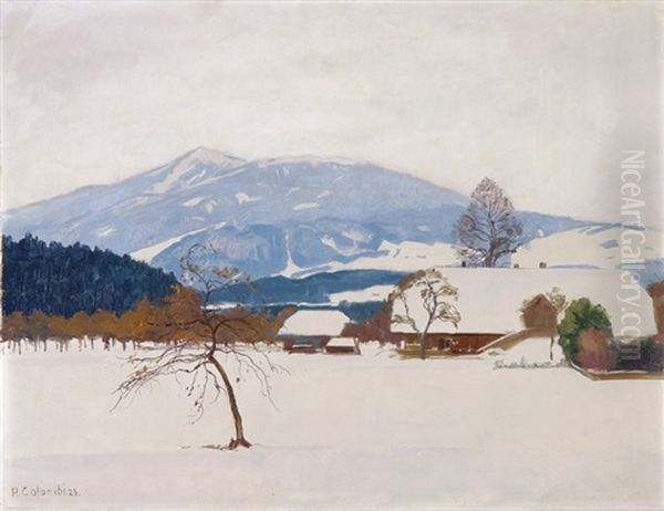 Winterlandschaft Mit Bauernhof Oil Painting by Plinio Colombi