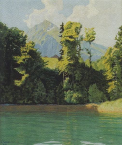 Sommerliche Seeuferpartie Oil Painting by Plinio Colombi