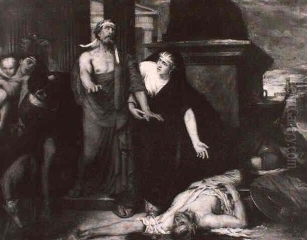 Oedipe Conduit Par Sa Fille Antigone A Thebes Oil Painting by Leon Francois Comerre