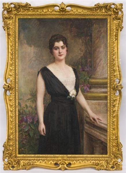 Portrait Of An Elegant Woman Oil Painting by Leon Commere
