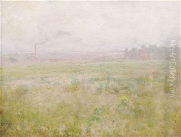 Summer Landscape With Figures Oil Painting by Alexis Comparet