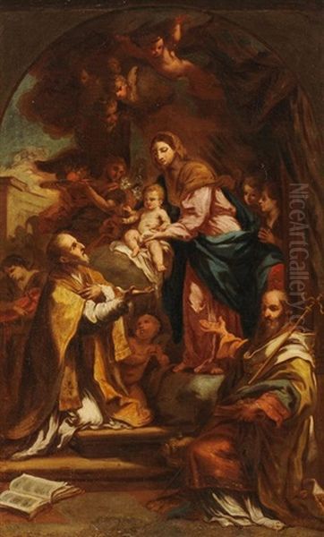 Maria Mit Kind Und Den Heiligen Filippo Neri Und Nikolaus Von Bari Oil Painting by Sebastiano Conca