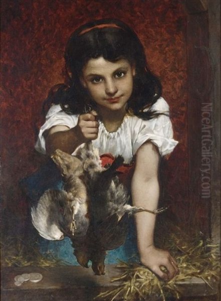 A Girl With Birds Oil Painting by Pierre Louis de Coninck