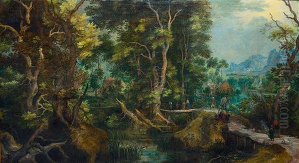 Weite Waldlandschaft Mit Figurenstaffage Oil Painting by Gillis Van Coninxloo III