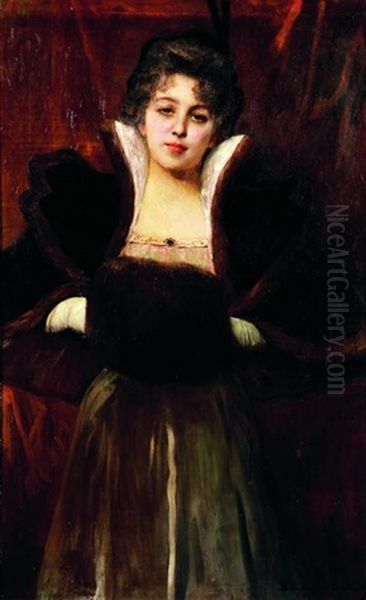 L'elegante Au Manchon De Fourrure Oil Painting by Jean Joseph Benjamin Constant