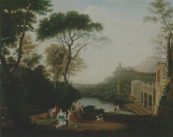 A Classical Landscape With Egeria Mourning Over Numa Oil Painting by Domenico Conte