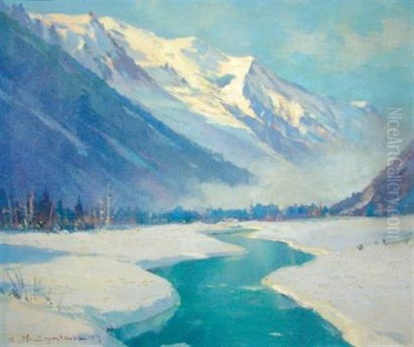 La Vallee De Chamonix Oil Painting by Charles Henry Contencin