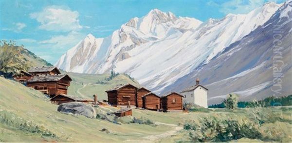 Vallee De Lotochen (valais) Oil Painting by Charles Henry Contencin