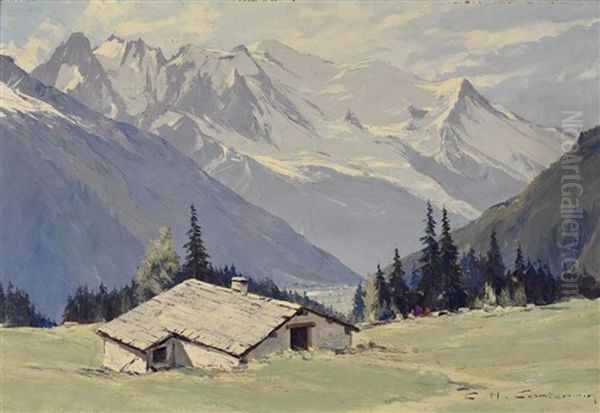 Matin Dans La Vallee De Chamonix Oil Painting by Charles Henry Contencin