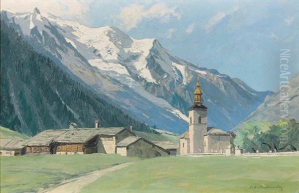 Argentiere Et Le Mont Blanc Oil Painting by Charles Henry Contencin