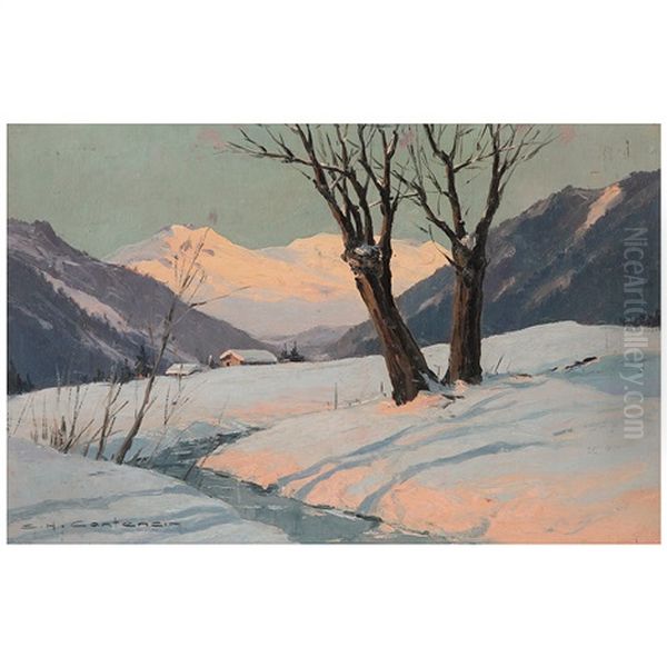 Paysage De Montagne Oil Painting by Charles Henry Contencin