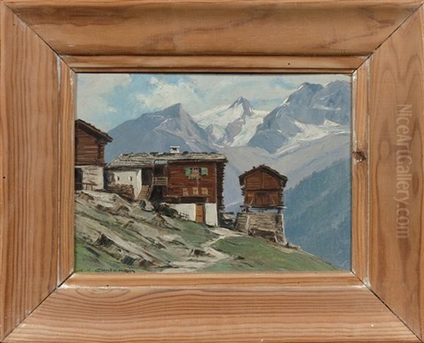 Chalet En Ete Oil Painting by Charles Henry Contencin