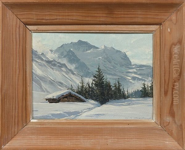 Neige A Wengen Oil Painting by Charles Henry Contencin