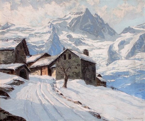 Neige Au Chazelet Oil Painting by Charles Henry Contencin