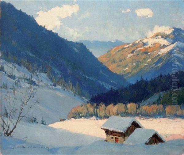 Vallee Des Contamines Oil Painting by Charles Henry Contencin