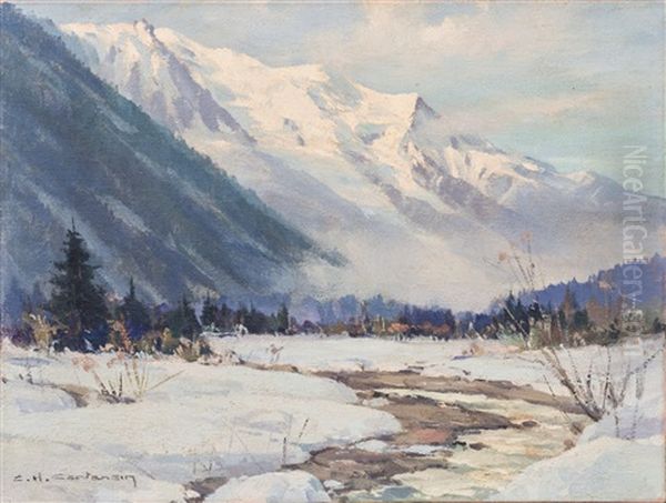 Vallee De Chamonix Et Mont Blanc Oil Painting by Charles Henry Contencin
