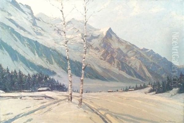 Neige Dans La Vallee De Chamonix Oil Painting by Charles Henry Contencin