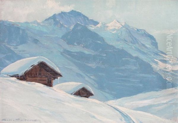 La Jungfrau Vue De La Petite Scheidegg Oil Painting by Charles Henry Contencin