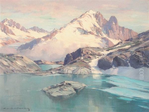 Lac Blanc, L'aiguille Verte Oil Painting by Charles Henry Contencin