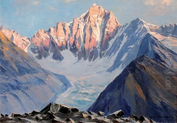 Derniers Rayons De Soleil Sur Les Ecrins (de La Tete De La Meije) Oil Painting by Charles Henry Contencin