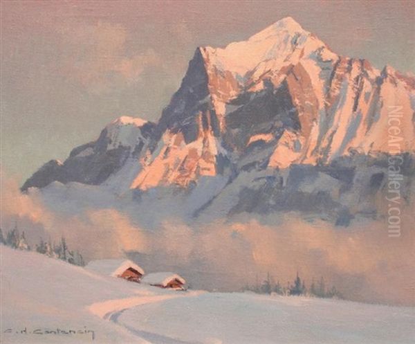 Le Wetterhorn Oil Painting by Charles Henry Contencin