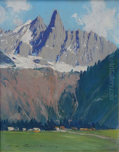 Aiguille Du Dru, Chamonix Oil Painting by Charles Henry Contencin