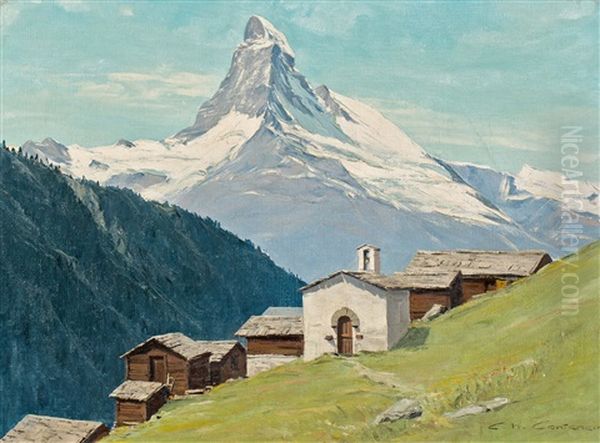 Findeln Et Le Cervin Oil Painting by Charles Henry Contencin