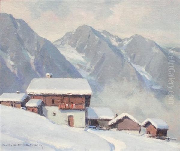 Haute Vallee De La Viege Oil Painting by Charles Henry Contencin